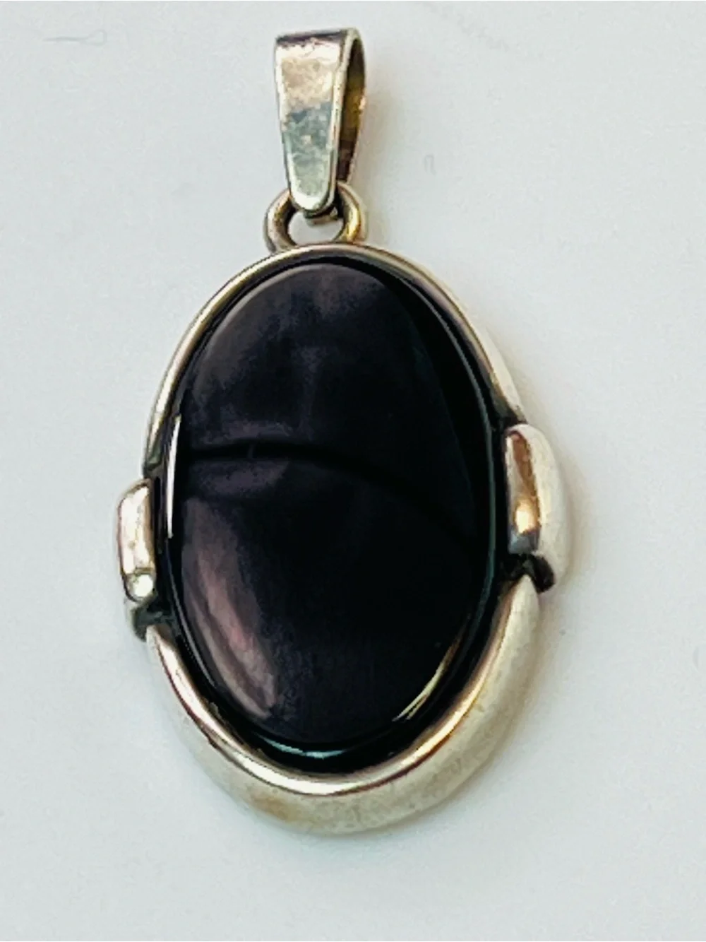 Native American Jet Sterling Silver Pendant Black Jet Stone Signed 925